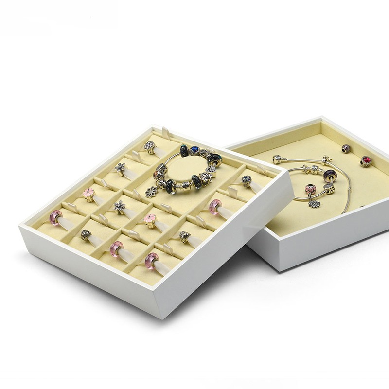 Fanxi Wholesale Custom Jewelry Display Show Case Wooden White Paint Jewelry Tray Creamy White Jewelry Bead Display Trays