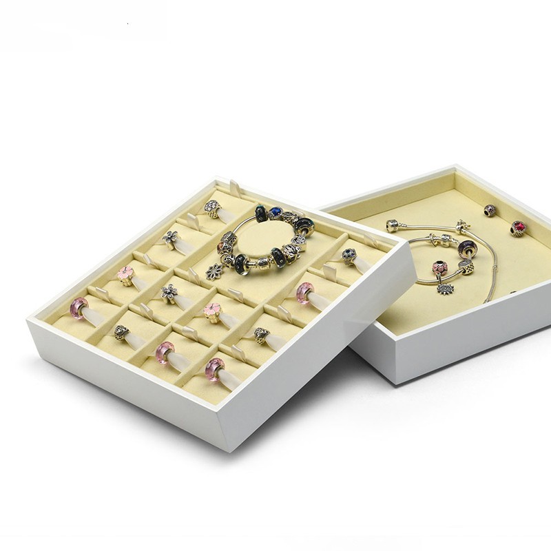 Fanxi Wholesale Custom Jewelry Display Show Case Wooden White Paint Jewelry Tray Creamy White Jewelry Bead Display Trays