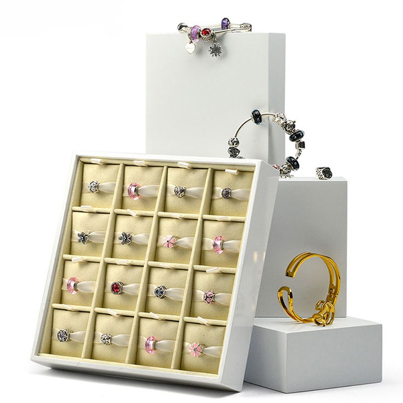 Fanxi Wholesale Custom Jewelry Display Show Case Wooden White Paint Jewelry Tray Creamy White Jewelry Bead Display Trays