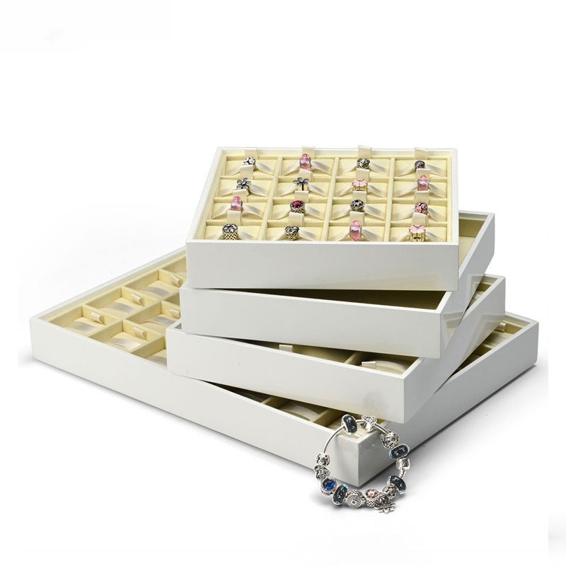 Fanxi Wholesale Custom Jewelry Display Show Case Wooden White Paint Jewelry Tray Creamy White Jewelry Bead Display Trays