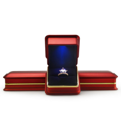 FANXI Red Touching Rubber Paint Jewellery Packaging Box With Metal Golden Rim For Ring Necklace Bracelet Luxury LED Jewelry Box
