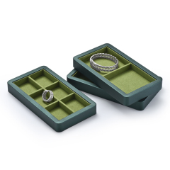 Fanxi New Luxury Green PU Leather With Microfiber Jewelry Display Tray For Ring Pedant Bangle Display Plates with Clear Window
