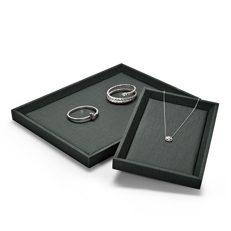 Fanxi OEM Custom Wholesale Classic Dark Grey Pu Leather Jewelry Displays Ring Earrings Pendant Bangle Necklace Jewelry Trays