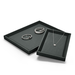 Fanxi OEM Custom Wholesale Classic Dark Grey Pu Leather Jewelry Displays Ring Earrings Pendant Bangle Necklace Jewelry Trays