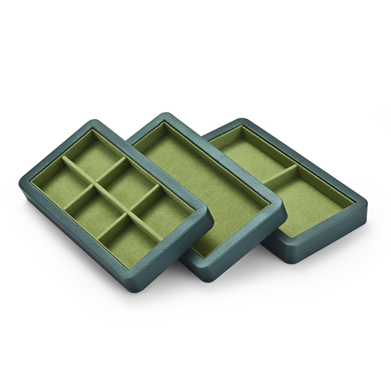 Fanxi New Luxury Green PU Leather With Microfiber Jewelry Display Tray For Ring Pedant Bangle Display Plates with Clear Window