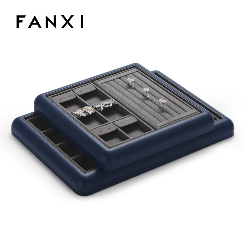 Fanxi New Arrival Luxury Pu Leather Microfiber Combination Jewelry Display Tray For Ring Pendant Bangle Necklace