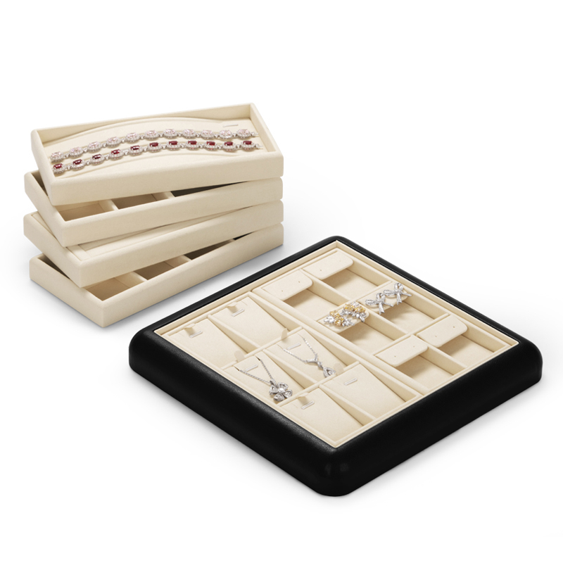 Fanxi New Luxury Pu Leather Microfiber Jewelry Display Tray For Ring Pendant Bangle Necklace