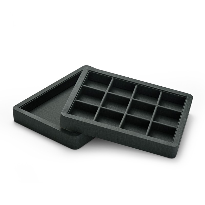 Fanxi Custom Logo Gray And Black Jewellery Display Tray For Ring Earrings Necklace Bracelet Pu Leather Jewelry Exhibitor Tray