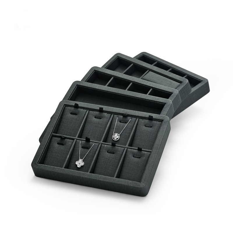 Fanxi Custom Logo Gray And Black Jewellery Display Tray For Ring Earrings Necklace Bracelet Pu Leather Jewelry Exhibitor Tray