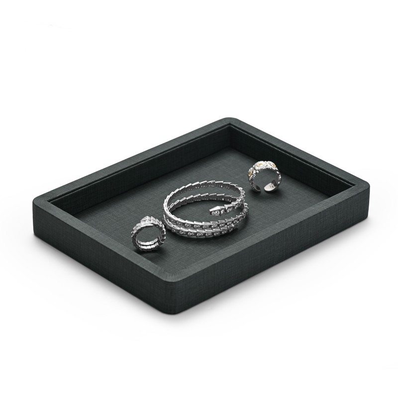 Fanxi Custom Logo Gray And Black Jewellery Display Tray For Ring Earrings Necklace Bracelet Pu Leather Jewelry Exhibitor Tray