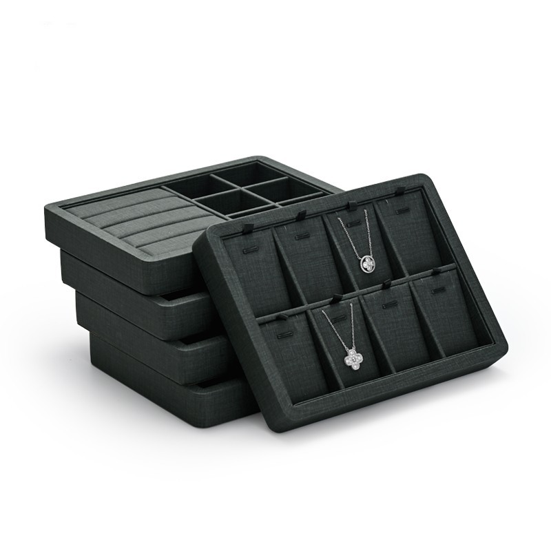 Fanxi Custom Logo Gray And Black Jewellery Display Tray For Ring Earrings Necklace Bracelet Pu Leather Jewelry Exhibitor Tray