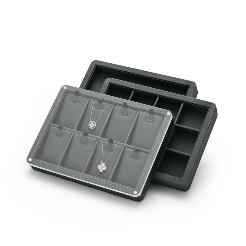Fanxi Custom Logo Gray And Black Jewellery Display Tray For Ring Earrings Necklace Bracelet Pu Leather Jewelry Exhibitor Tray