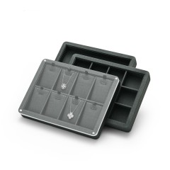 Fanxi Custom Logo Gray And Black Jewellery Display Tray For Ring Earrings Necklace Bracelet Pu Leather Jewelry Exhibitor Tray