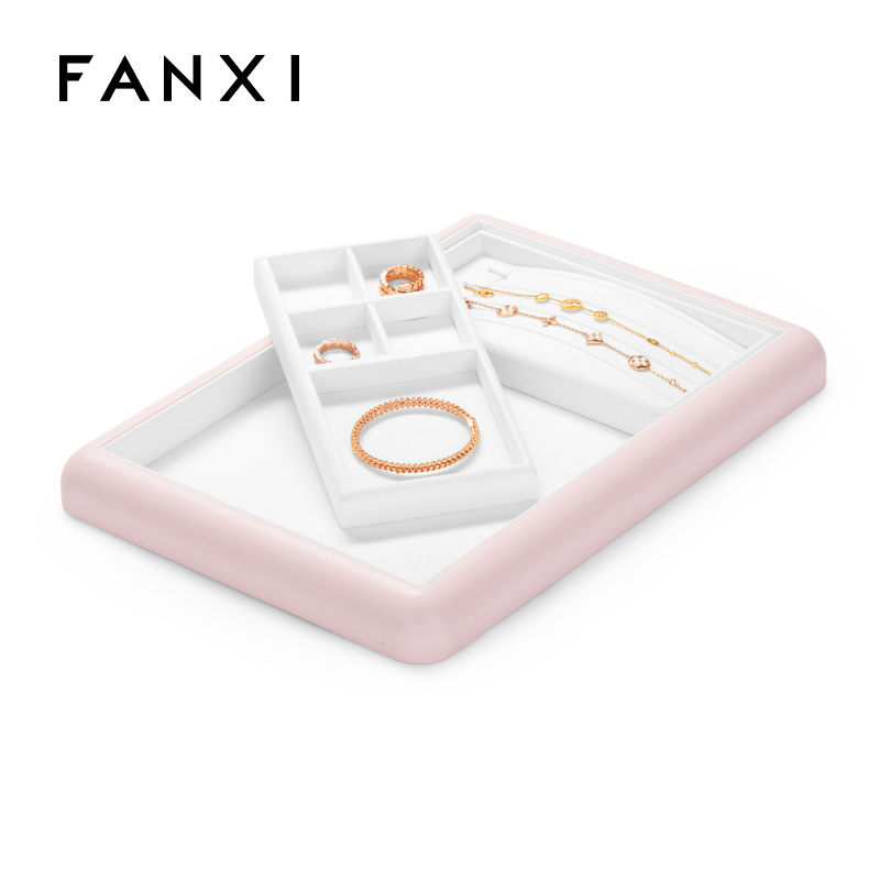 Fanxi Jewelry Customize Colour Multi-function Pu Leather Jewellery Display Tray With Microfiber Inside For Ring Pendant Bangle