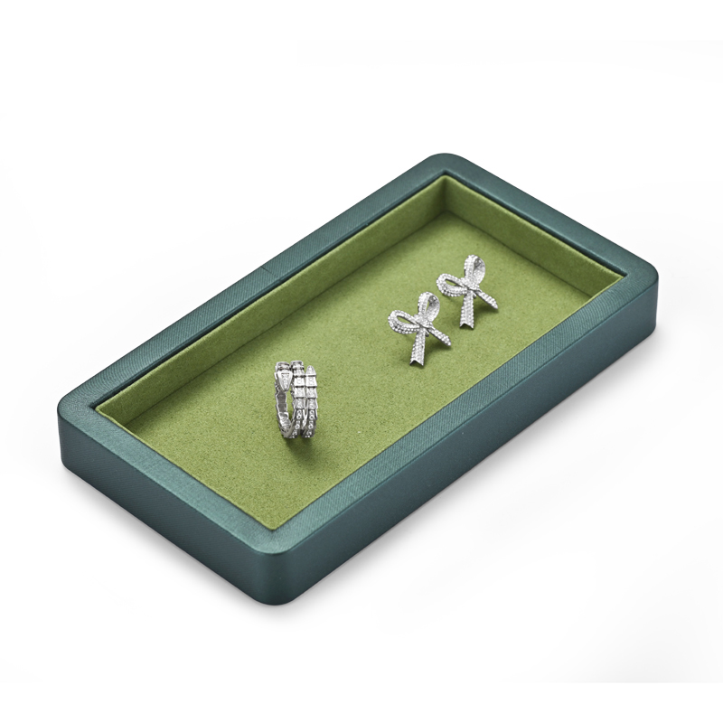 Fanxi New Luxury Green PU Leather With Microfiber Jewelry Display Tray For Ring Pedant Bangle Display Plates with Clear Window