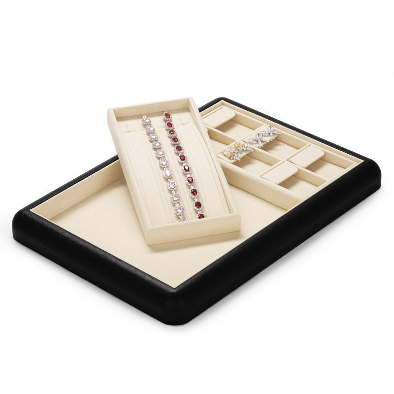 Fanxi New Luxury Pu Leather Microfiber Jewelry Display Tray For Ring Pendant Bangle Necklace