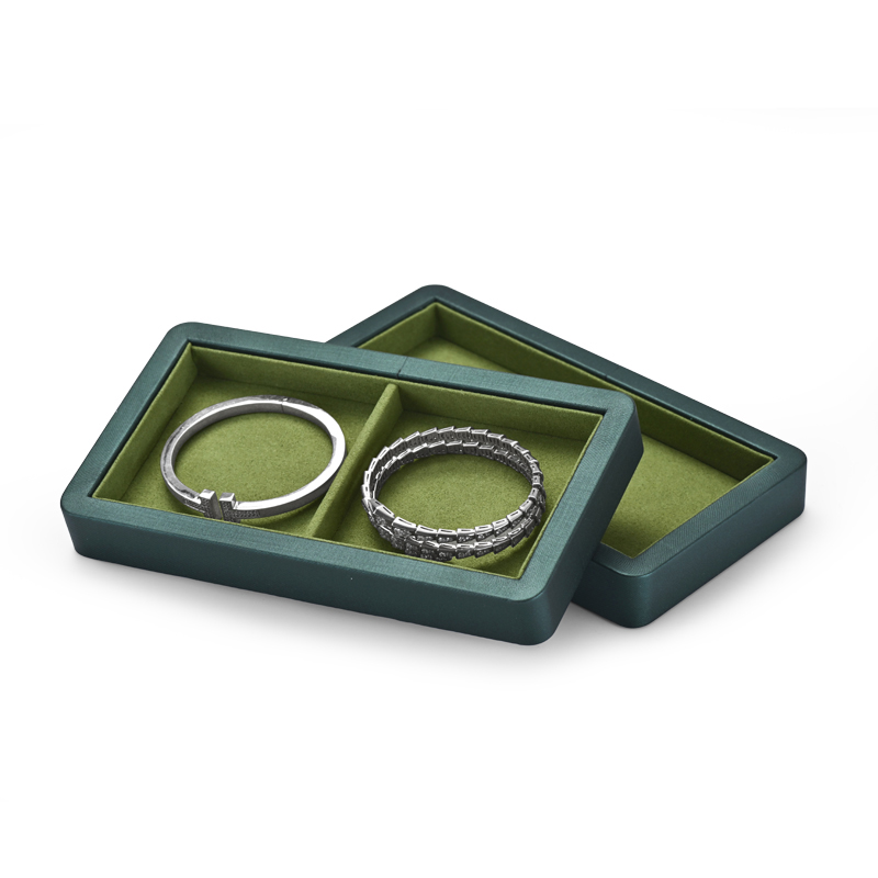 Fanxi New Luxury Green PU Leather With Microfiber Jewelry Display Tray For Ring Pedant Bangle Display Plates with Clear Window