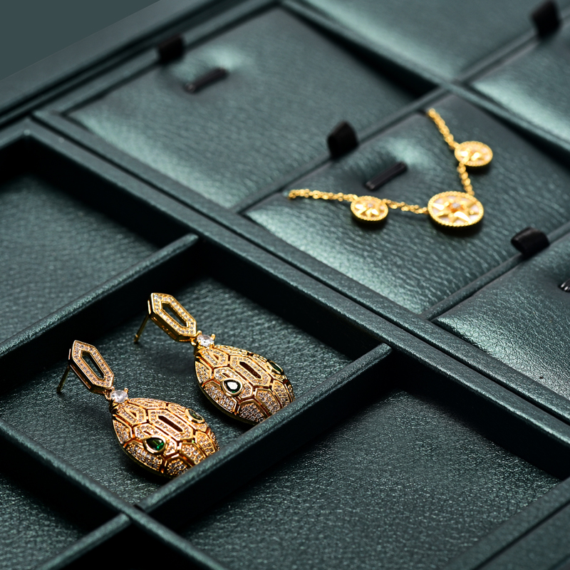Fanxi Fashion Green Pu Leather Tray For Earring Ring Pendant Necklace Jewelry Free Combine Display Tray