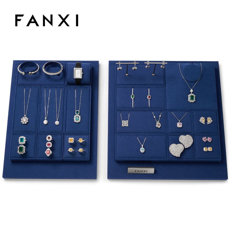 China Manufacturer 2023 Fanxi New Arrival Blue Color Counter Jewelry Display Set for Various Jewellery
