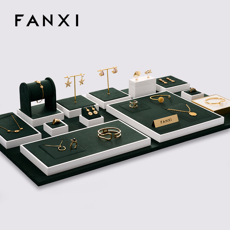 FANXI Jewelry Display Set For Bracelet Necklace Ring Exhibitor Organizer Holder Custom Paint and Cashmere Leather Jewelry Display