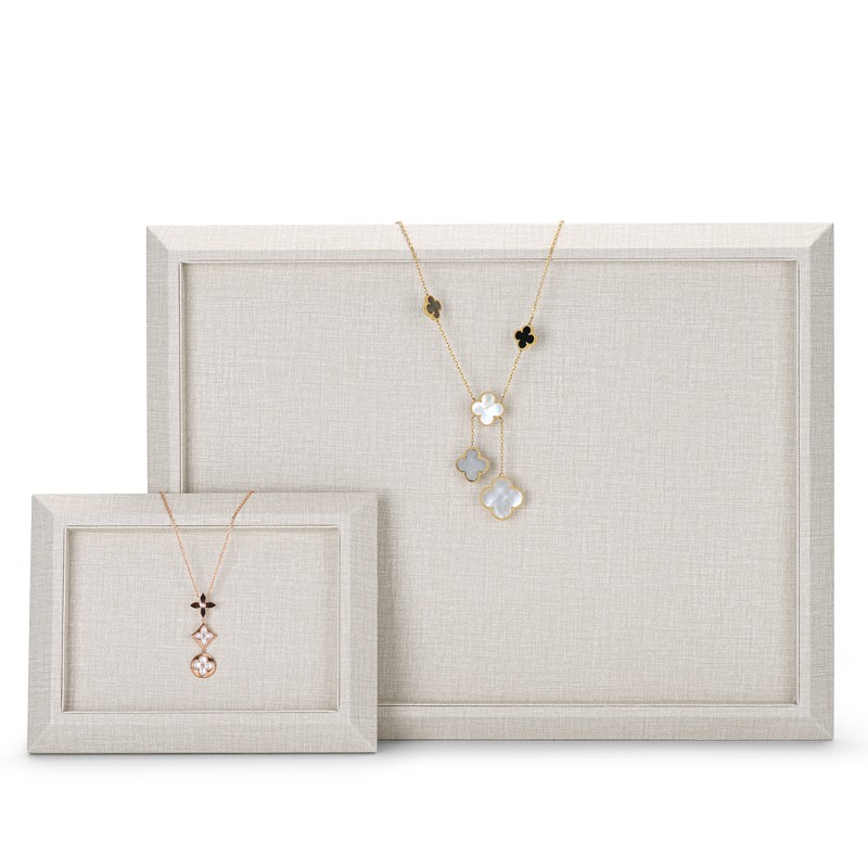 Fanxi Wholesale New Beige Pu Leather And Microfiber Jewelry Plate Ring Earrings Necklace Bangle Jewelry Showcase Display Tray