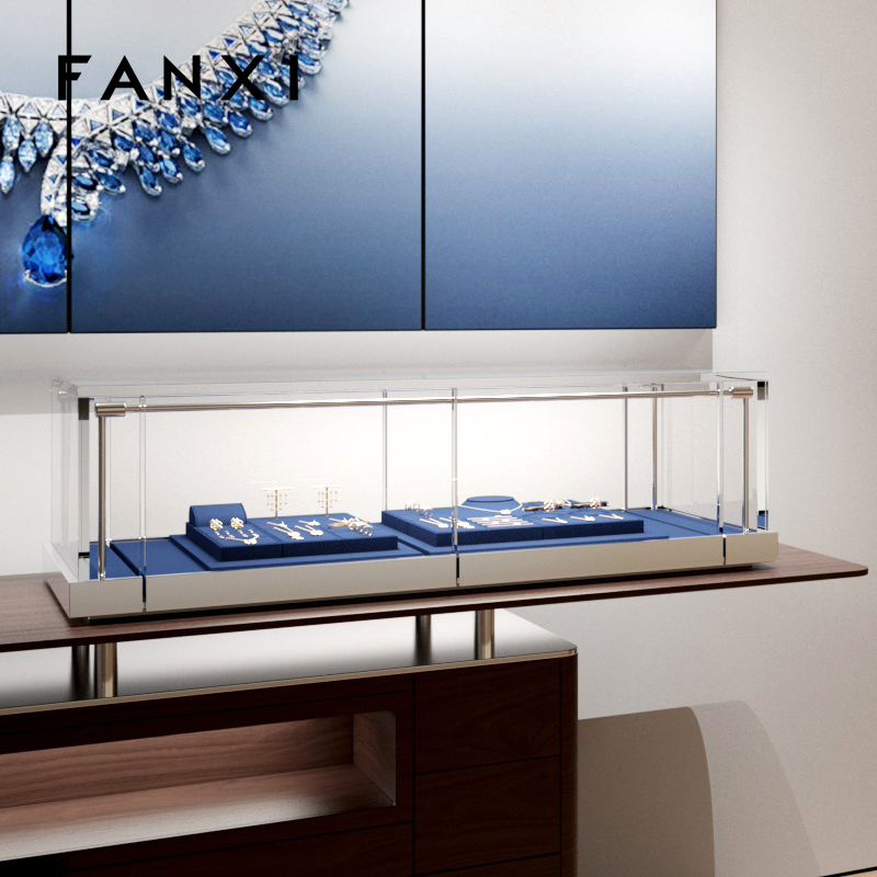 China Manufacturer 2023 Fanxi New Arrival Blue Color Counter Jewelry Display Set for Various Jewellery