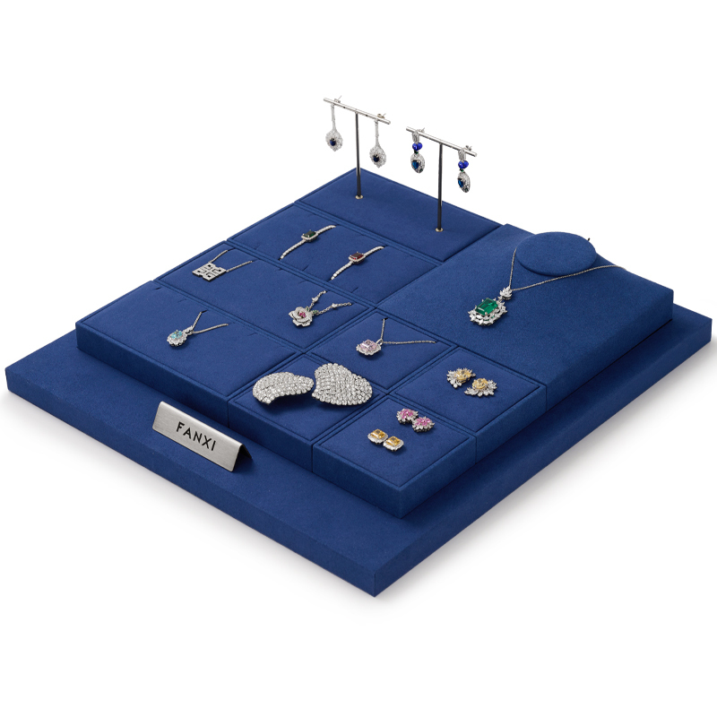 China Manufacturer 2023 Fanxi New Arrival Blue Color Counter Jewelry Display Set for Various Jewellery