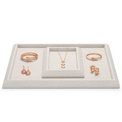 Fanxi Wholesale New Beige Pu Leather And Microfiber Jewelry Plate Ring Earrings Necklace Bangle Jewelry Showcase Display Tray