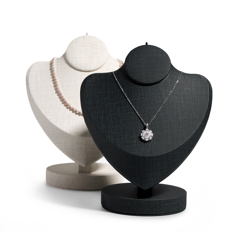 Fanxi Custom Wholesale Creamy White Pu Leather Necklace Bust For Jewelry Store Shop Window Delicate Small Necklace Display Stand