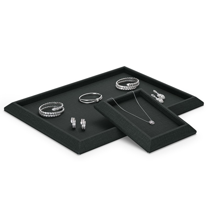 Fanxi Oem Custom Wholesale Classic Dark Grey Pu Leather Jewelry Displays Ring Earrings Pendant Bangle Watch Jewelry Trays