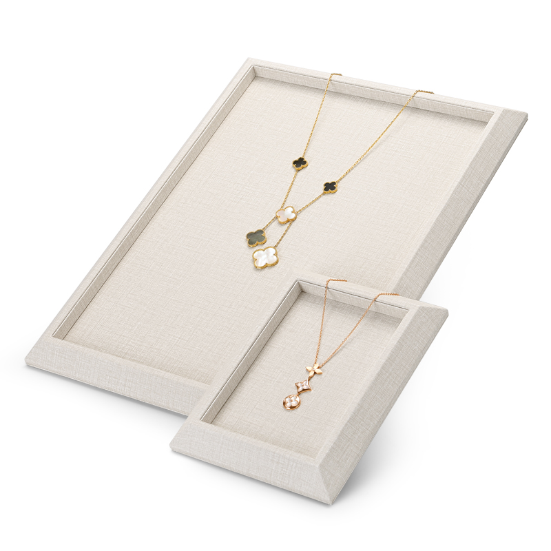 Fanxi Wholesale New Beige Pu Leather And Microfiber Jewelry Plate Ring Earrings Necklace Bangle Jewelry Showcase Display Tray