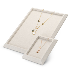 Fanxi Wholesale New Beige Pu Leather And Microfiber Jewelry Plate Ring Earrings Necklace Bangle Jewelry Showcase Display Tray