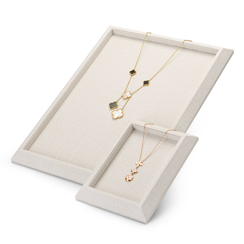 Fanxi Wholesale New Beige Pu Leather And Microfiber Jewelry Plate Ring Earrings Necklace Bangle Jewelry Showcase Display Tray