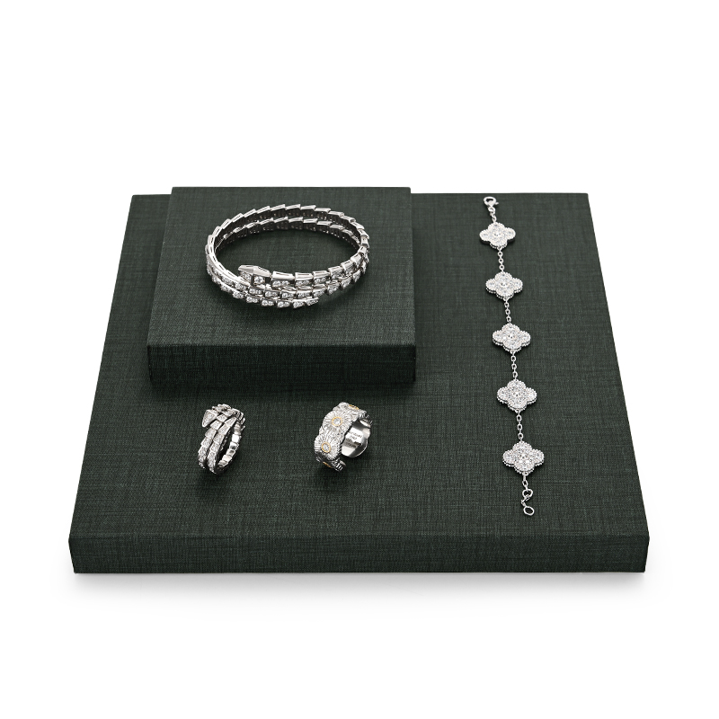 FANXI China Wholesale Custom Green PU leather Square Jewelry Trays Earrings Ring Bangle Necklace Display Jewelry Display Stands