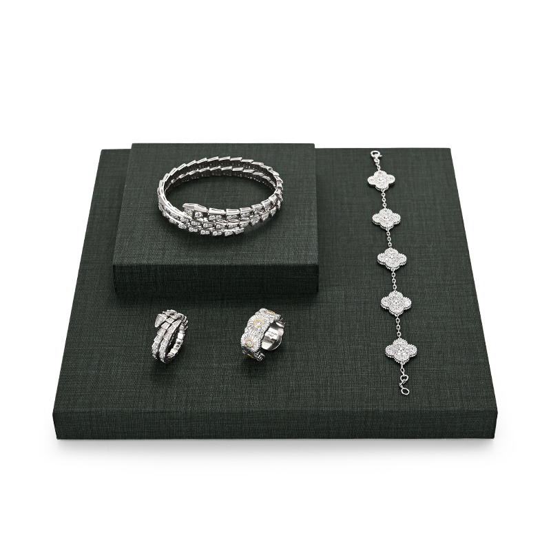 FANXI China Wholesale Custom Green PU leather Square Jewelry Trays Earrings Ring Bangle Necklace Display Jewelry Display Stands