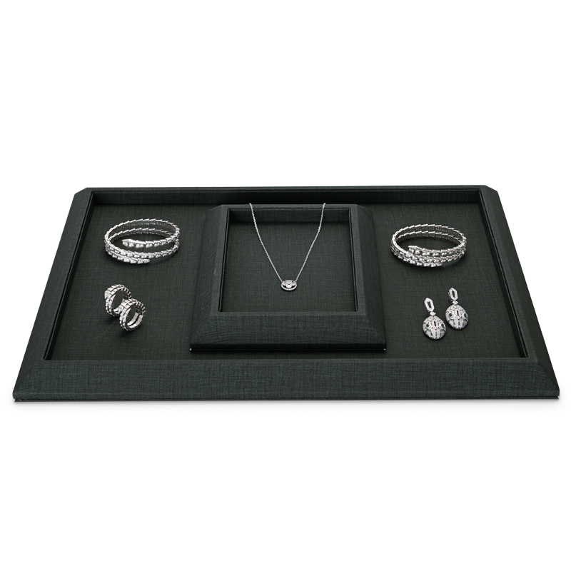 Fanxi Oem Custom Wholesale Classic Dark Grey Pu Leather Jewelry Displays Ring Earrings Pendant Bangle Watch Jewelry Trays