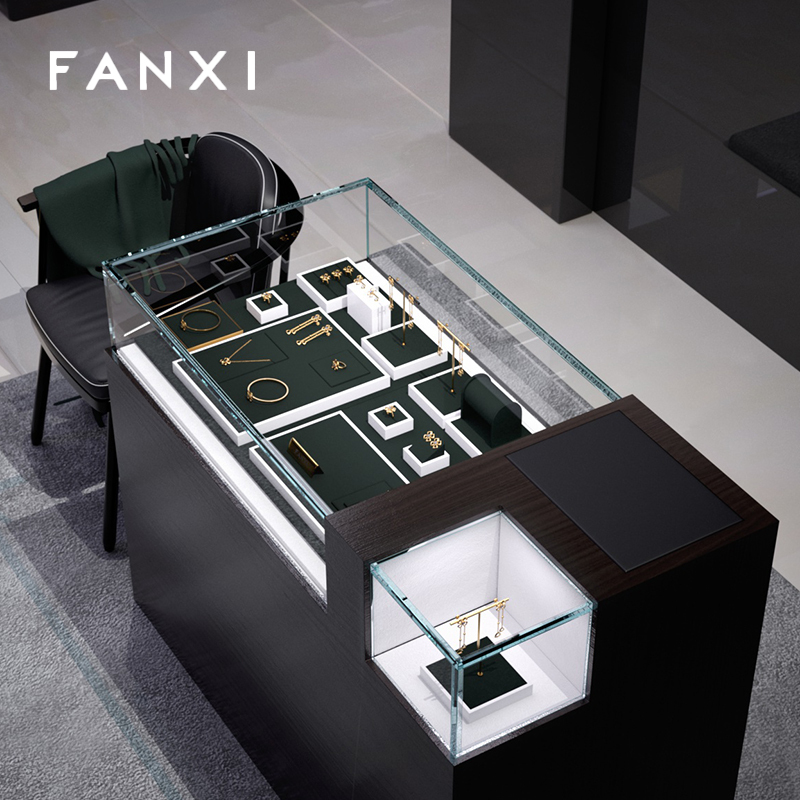 FANXI Jewelry Display Set For Bracelet Necklace Ring Exhibitor Organizer Holder Custom Paint and Cashmere Leather Jewelry Display