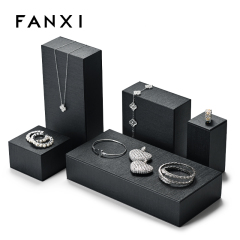 Fanxi New Arrival Jewelry Stand Pu Leather Luxury Ring Earring Necklace Jewellery Display Cabinet Cube Plate Showcase Set