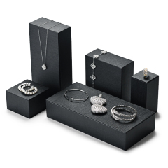 Fanxi New Arrival Jewelry Stand Pu Leather Luxury Ring Earring Necklace Jewellery Display Cabinet Cube Plate Showcase Set