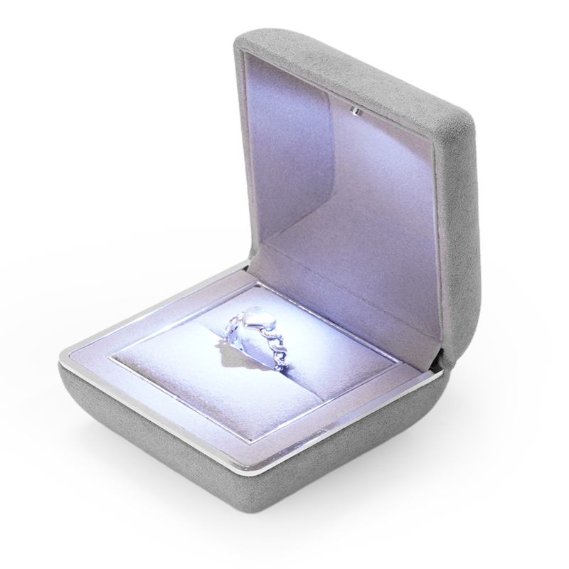 Fanxi Luxury Jewelry Grey Microfiber Customer Color Light Box For Jewelry Packaging With Custom Logo Printed and LED