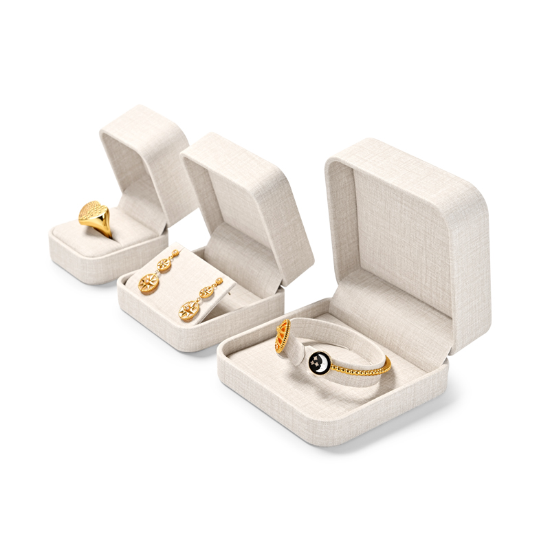 FANXI China Wholesale Custom Elegant Ivory White PU Leather Jewelry Gift Boxes Ring Earrings Bangle Necklace Jewelry Package Box