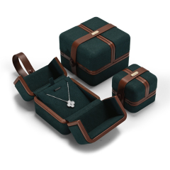 Fanxi Custom Logo Luxury Double Open Jewelry Box Microfiber With Brown Belt For Ring Earring Necklace Packaging Boxes