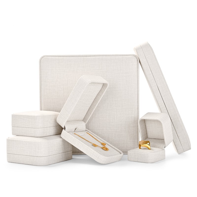 FANXI China Wholesale Custom Elegant Ivory White PU Leather Jewelry Gift Boxes Ring Earrings Bangle Necklace Jewelry Package Box
