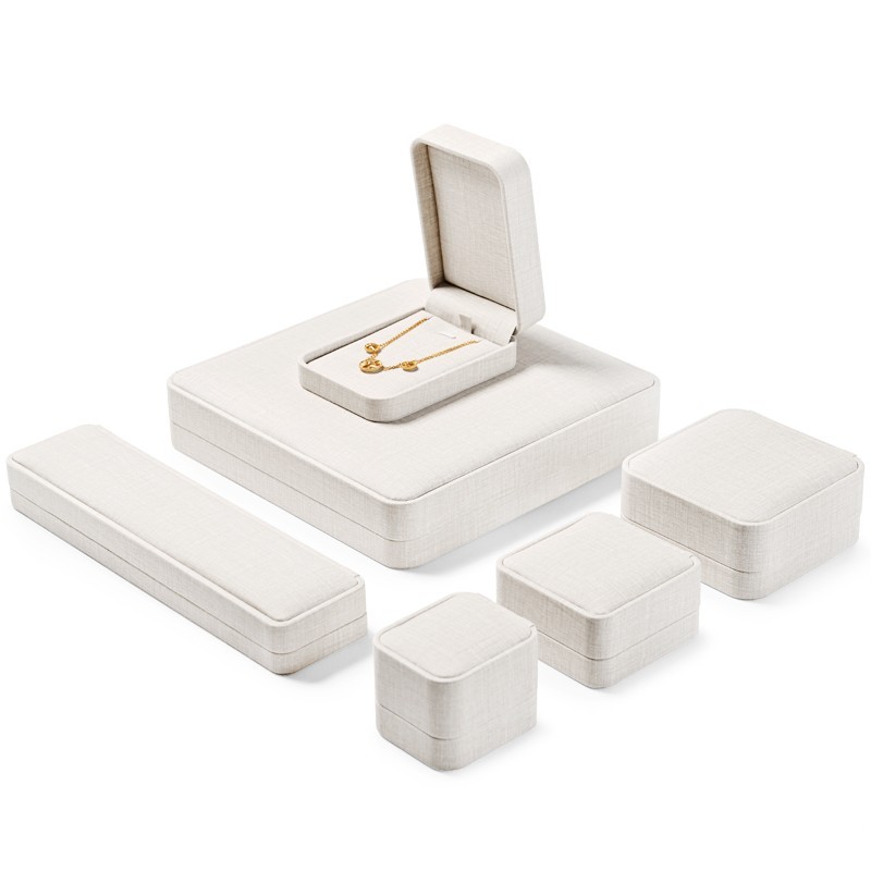 FANXI China Wholesale Custom Elegant Ivory White PU Leather Jewelry Gift Boxes Ring Earrings Bangle Necklace Jewelry Package Box