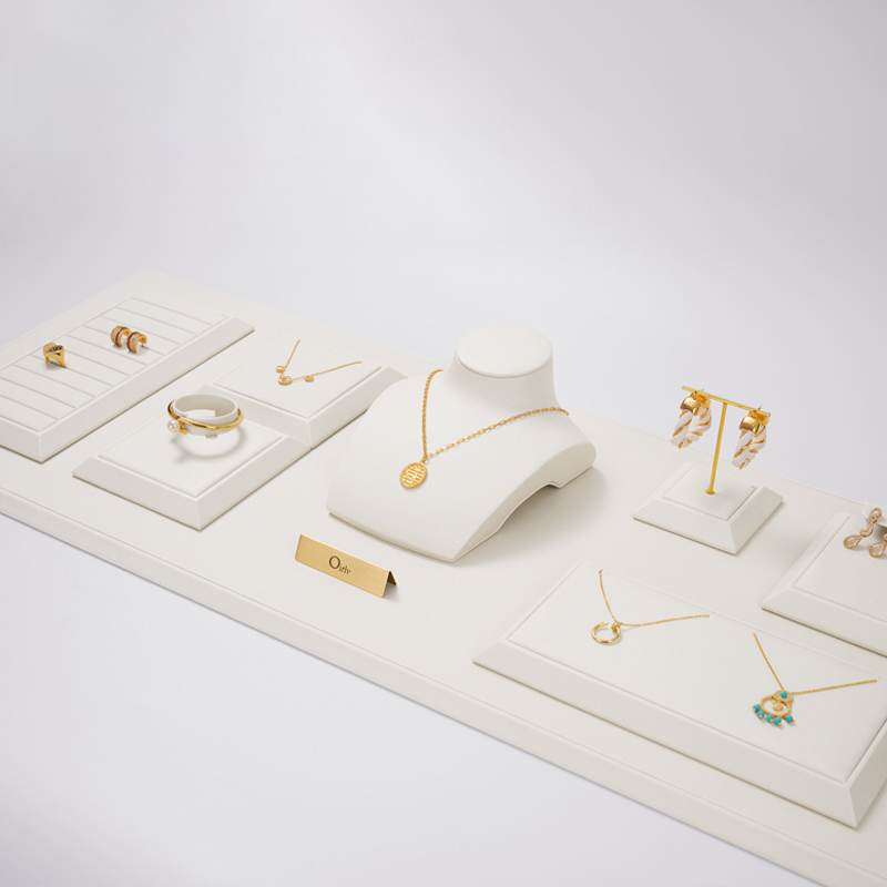 FANXI New Model Jewelry Display Sets With White PU Leather For Ring Earring Window Display Sets
