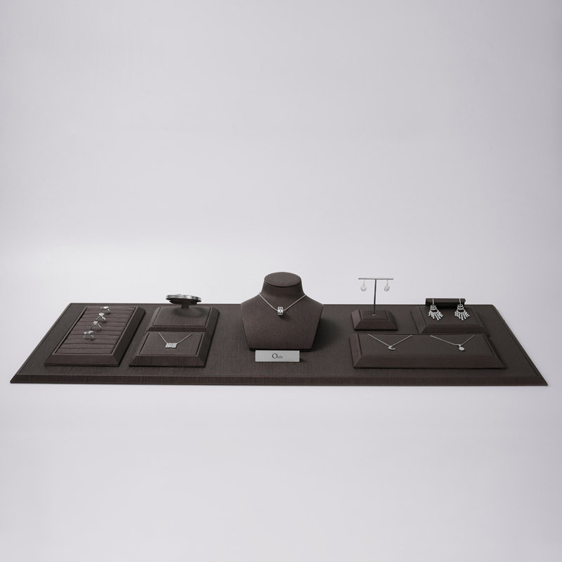 FANXI Newest Custom luxury jewelry Display plates with black pu leather for ring necklace Jewelry Window Display Sets
