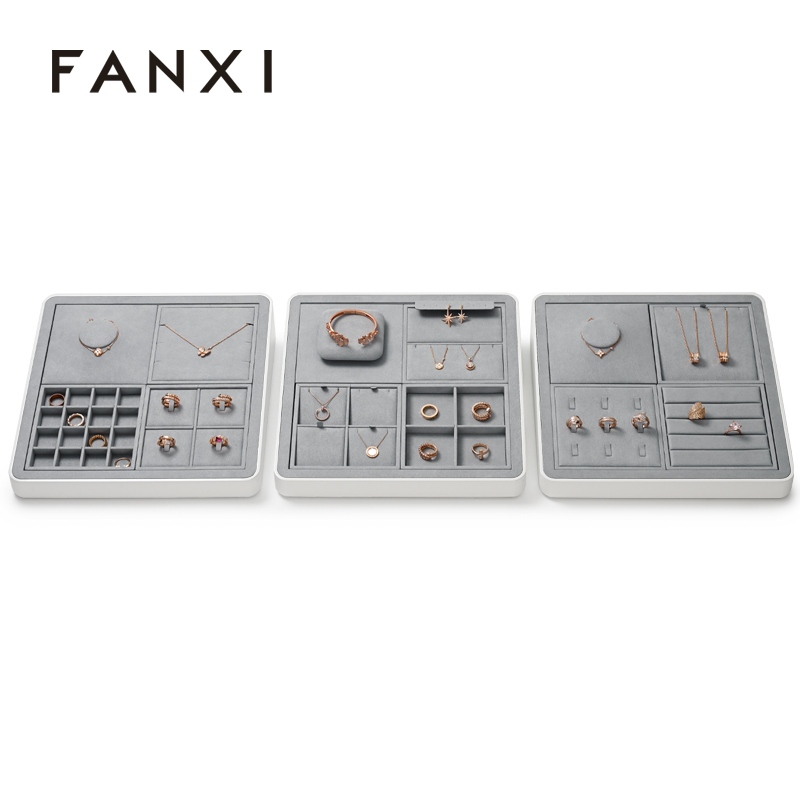 Fanxi New Fashion Light Grey Jewelry Display Set Detachable Microfiber Necklace Ring Pendant Display for Jewellry Store