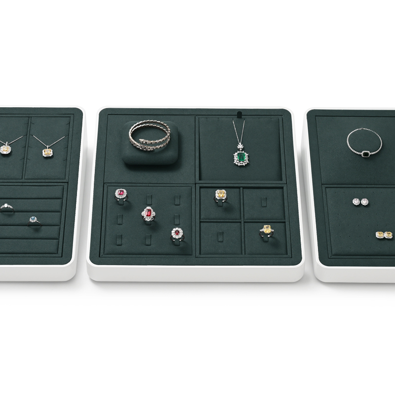 New Arrival Jewelry Display Tray for Showcase Luxury Green Microfiber Ring Pendant Earring Display Set For Jewellry Store