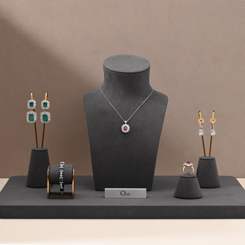 Fanxi Fashional Grey Jewelry Stand Set High Quality Microfiber Jewelry Holder with Custom Logo For Showcase