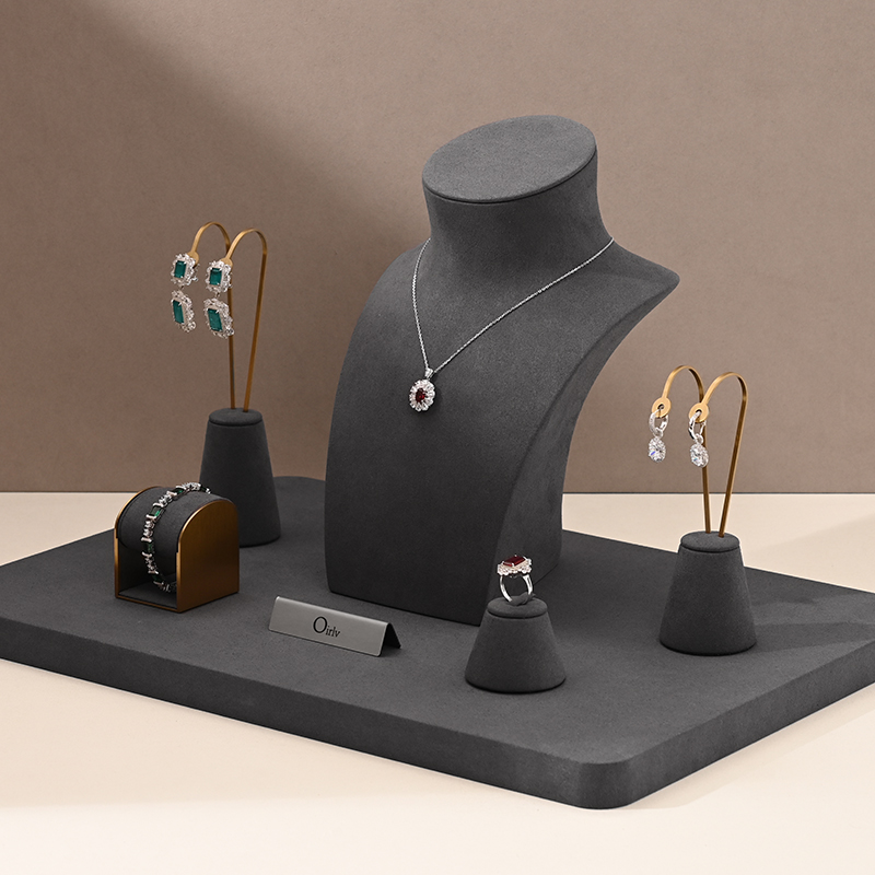 Fanxi Fashional Grey Jewelry Stand Set High Quality Microfiber Jewelry Holder with Custom Logo For Showcase